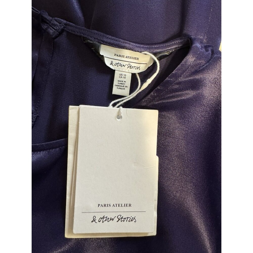 & Other Stories Midi Dress 10 Purple 3/4 Long Sleeve Stretch 20's Retro NWT - Picture 4 of 10